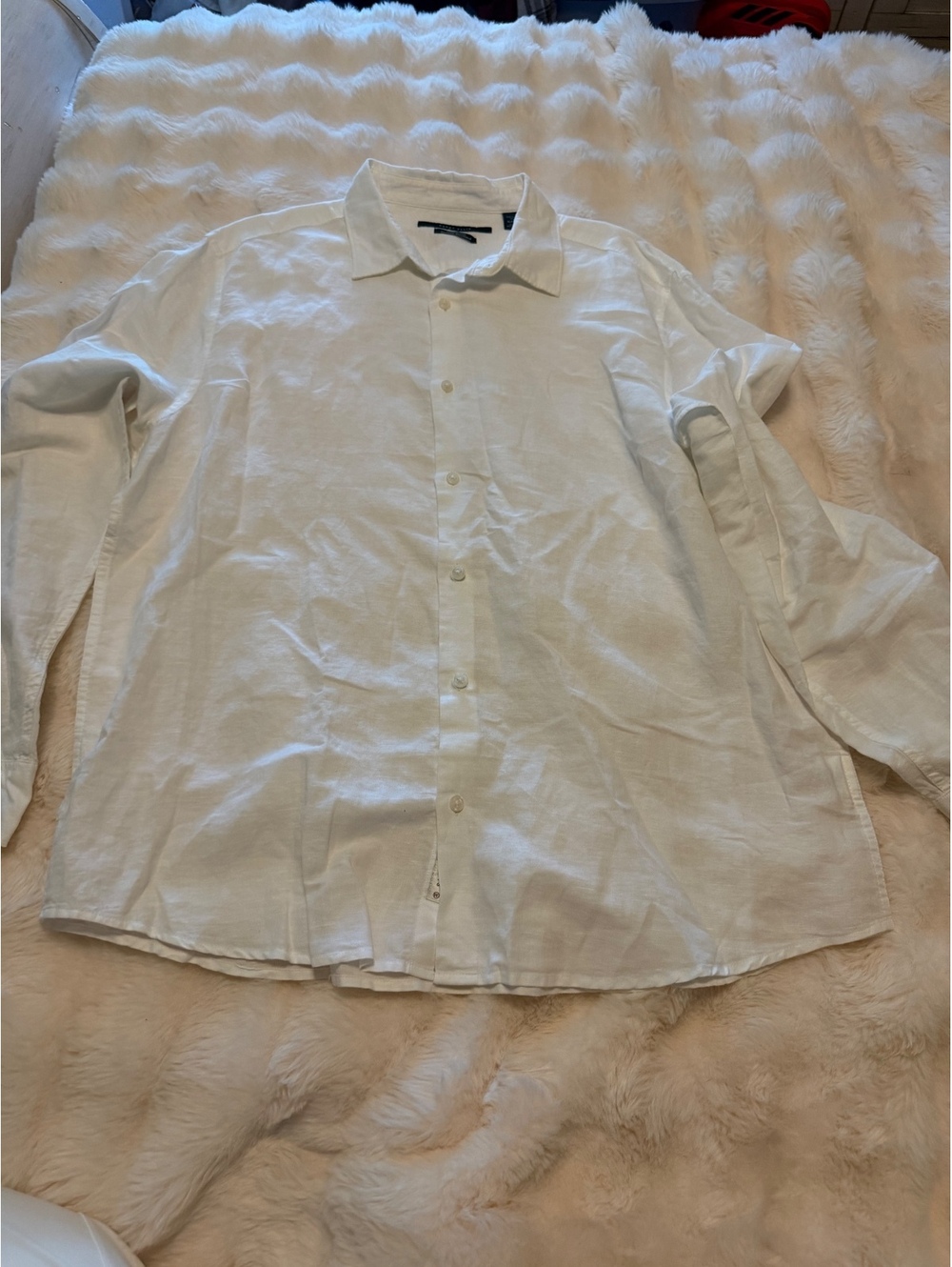 Perry Ellis Men's White Linen Blend Button-Up Shirt XL